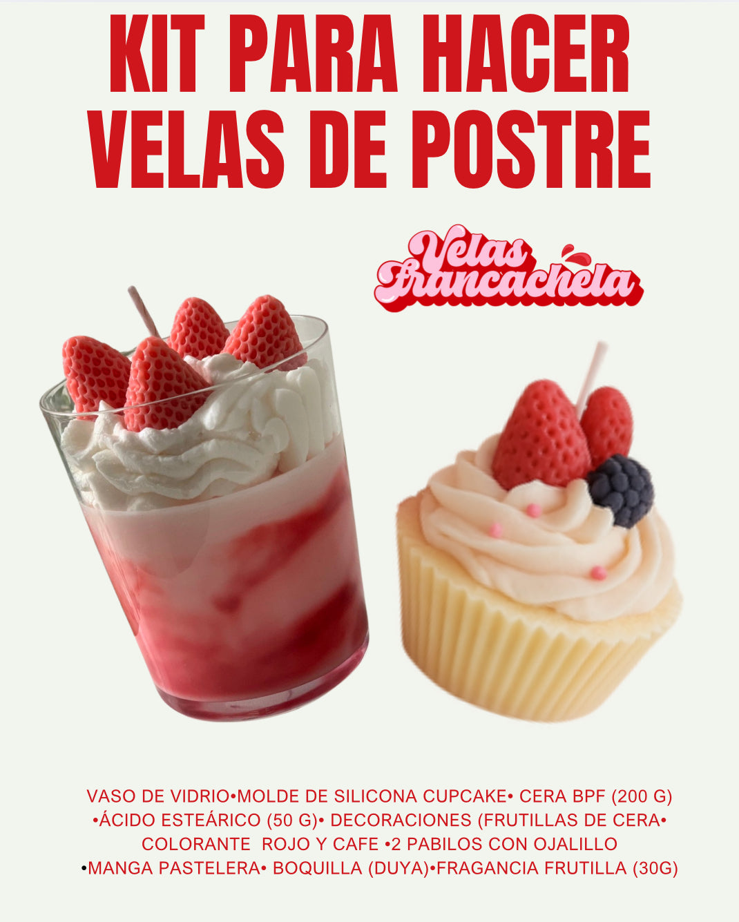 KIT DE VELAS DE POSTRE – Fresas con crema + Cupcake